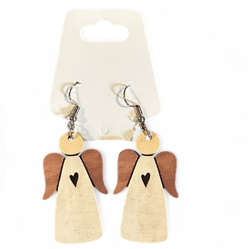 Vintage, Double-Sided, Wood Angel Earrings
Angel Earrings with Heart Design
New - Picture 3 of 3